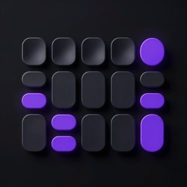 Interface de dashboard com gráficos de barra e indicadores em roxo