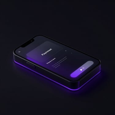 Mockup de smartphone com interface escura iluminada em roxo